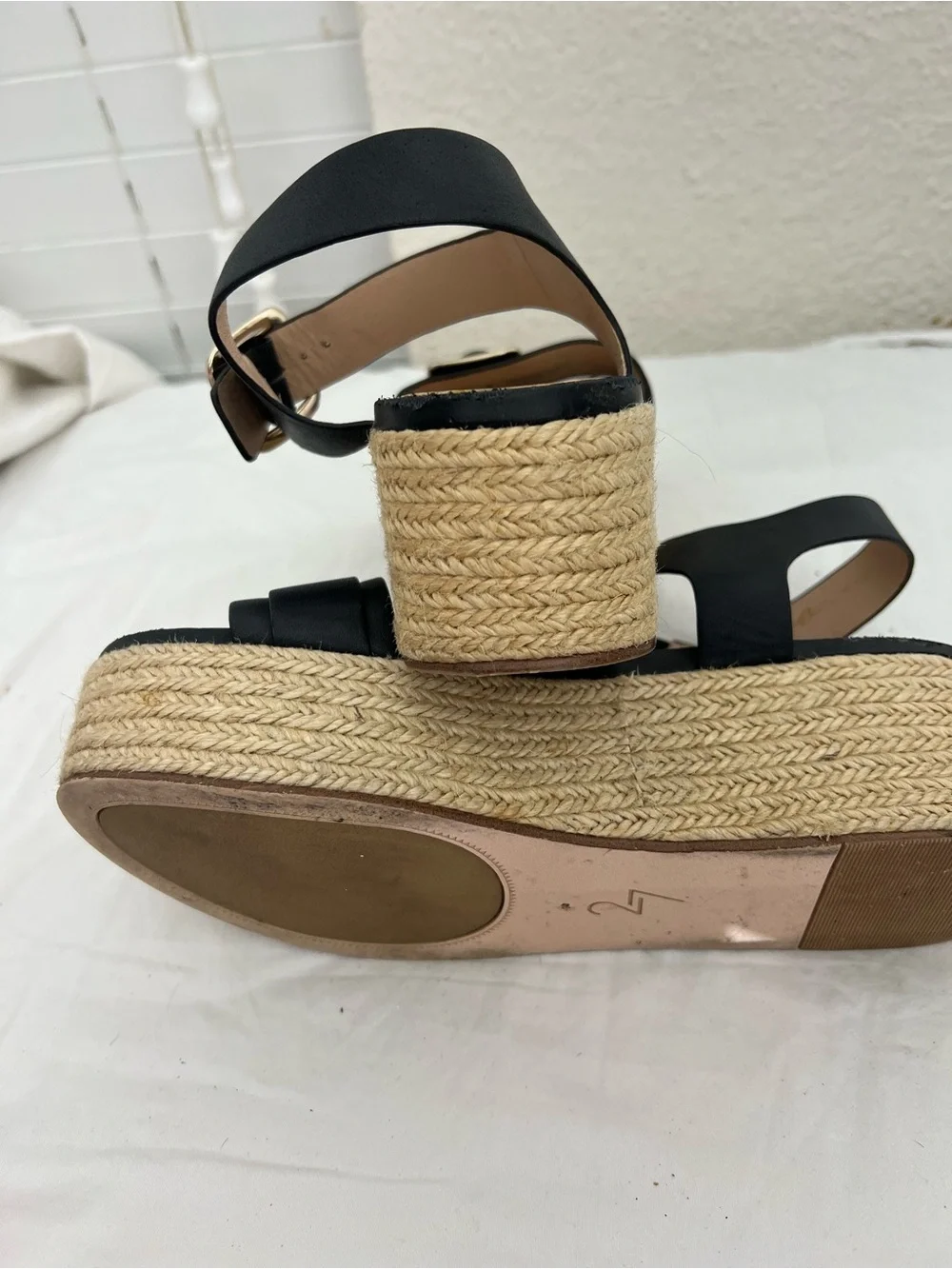 27 EDIT Black Platform Espadrille Sandals with Gold Buckles
